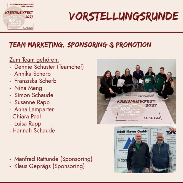 ⬆️⬆️⬆️

Ohne das Team Marketing, Sponsoring und Promotion
wüsste vermutlich kaum jemand, dass das KMF 2027 bei uns stattfindet und das nötige Kleingeld würde uns auch fehlen. ;)

Lasst ein ❤️ für uns da.